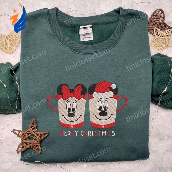 Mickey Minnie Cup Christmas Embroidered Shirt – Best Disney Christmas Gift for Couples