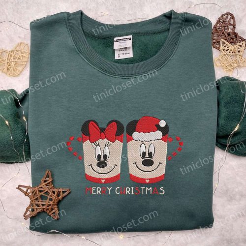 Mickey Minnie Cup Christmas Embroidered Shirt – Disney T-shirt Perfect Couples Christmas Gift