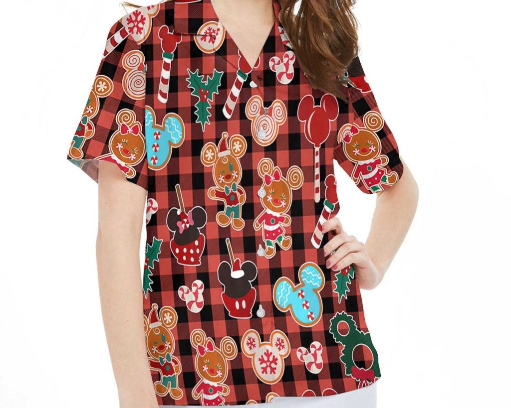 Mickey Minnie Gingerbread & Christmas Red Plaid Hawaiian Shirts Disneyland Christmas Party & Disney Trip Mickey Minnie Gingerbread & Christmas Red Plaid Hawaiian Shirts Disneyland Christmas Party & Disney Trip