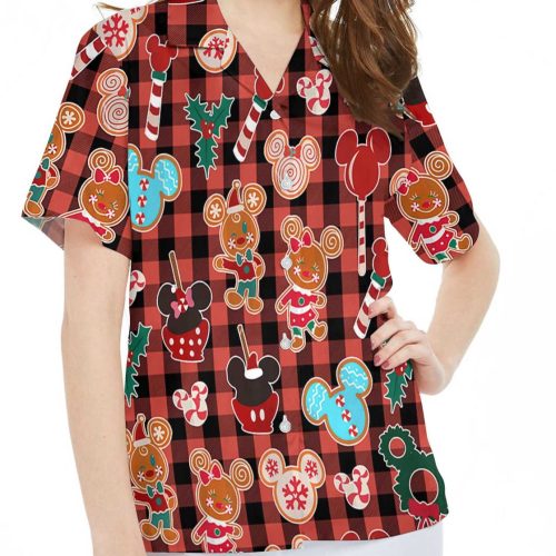 Mickey Minnie Gingerbread & Christmas Red Plaid Hawaiian Shirts Disneyland Christmas Party & Disney Trip