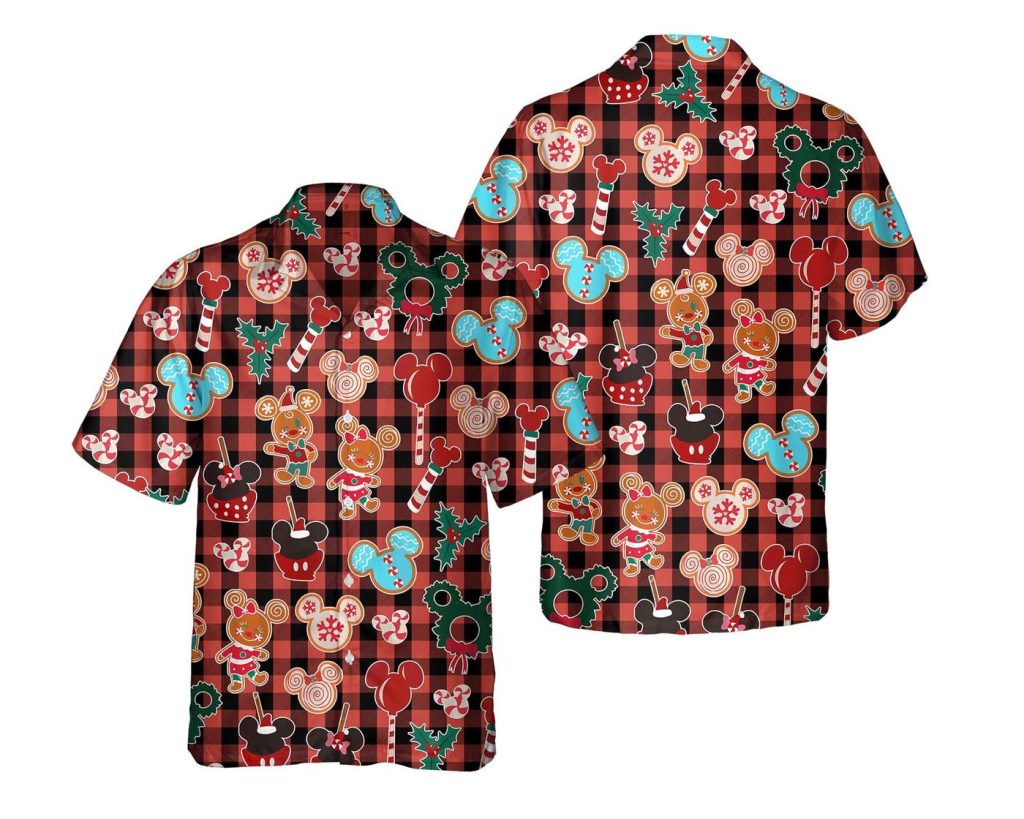 Mickey Minnie Gingerbread & Christmas Red Plaid Hawaiian Shirts Disneyland Christmas Party & Disney Trip Mickey Minnie Gingerbread & Christmas Red Plaid Hawaiian Shirts Disneyland Christmas Party & Disney Trip