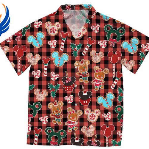 Mickey Minnie Gingerbread & Christmas Red Plaid Hawaiian Shirts Disneyland Christmas Party & Disney Trip