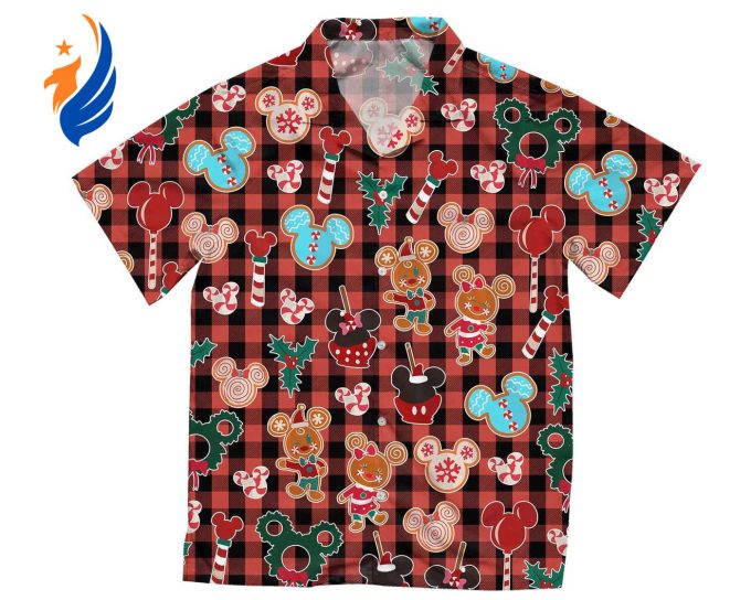 Mickey Minnie Gingerbread & Christmas Red Plaid Hawaiian Shirts Disneyland Christmas Party & Disney Trip