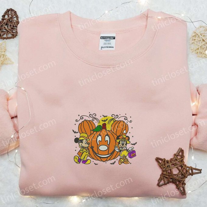 Spooky Mickey Minnie Halloween Pumpkin Embroidered Shirt: Best Disney Halloween Gift for Family