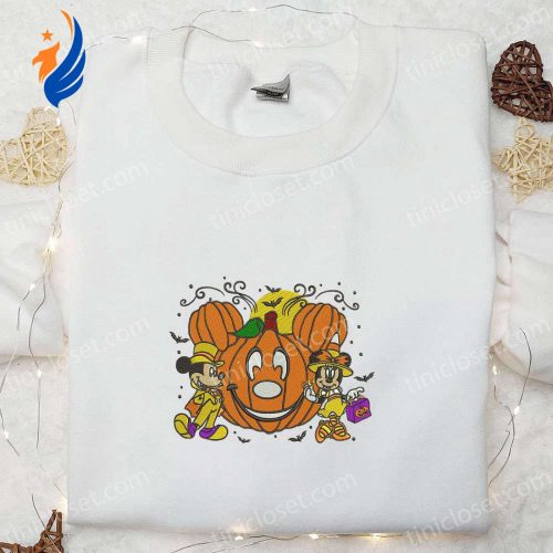 Spooky Mickey Minnie Halloween Pumpkin Embroidered Shirt: Best Disney Halloween Gift for Family