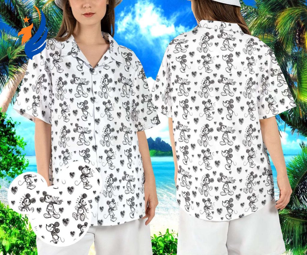 Mickey Minnie Sketch Hawaiian Shirt: Classic Animated Mouse Beach Hawaii Aloha Shirt for Disneyland & Magic Kingdom Mickey Minnie Sketch Hawaiian Shirt: Classic Animated Mouse Beach Hawaii Aloha Shirt for Disneyland & Magic Kingdom