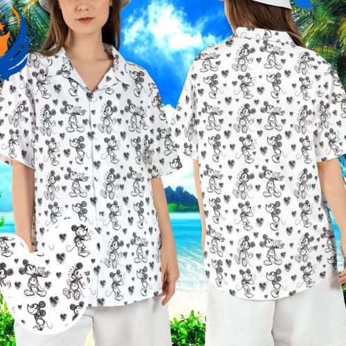 Mickey Minnie Sketch Hawaiian Shirt: Classic Animated Mouse Beach Hawaii Aloha Shirt for Disneyland & Magic Kingdom