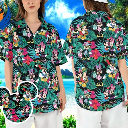 Disneyland Hawaiian Shirt: Mickey Minnie Tropical Leaves Cartoon Mouse Couple Beach Aloha Shirt – Perfect for Summer Vacations!