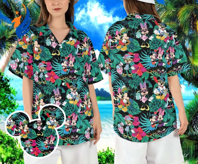 Disneyland Hawaiian Shirt: Mickey Minnie Tropical Leaves Cartoon Mouse Couple Beach Aloha Shirt – Perfect for Summer Vacations!