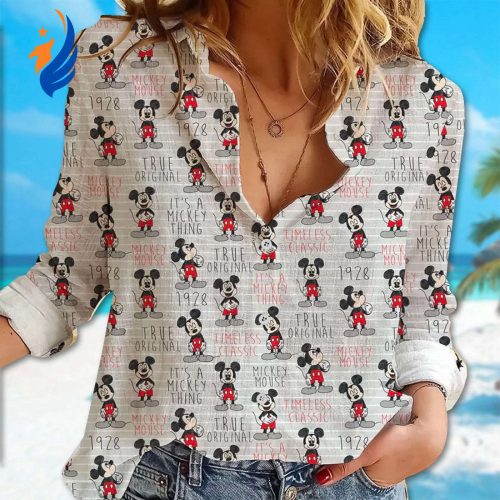 Mickey Mouse 3D Linen Shirt: Casual Long Sleeve Button Down Cartoon Women Blouses Shop Magic Kingdom Shirt!