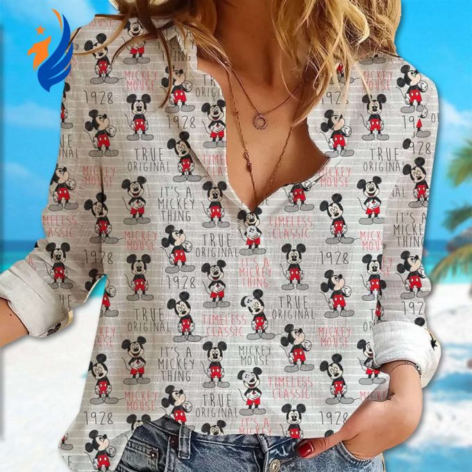 Mickey Mouse 3D Linen Shirt: Casual Long Sleeve Button Down Cartoon Women Blouses Shop Magic Kingdom Shirt!