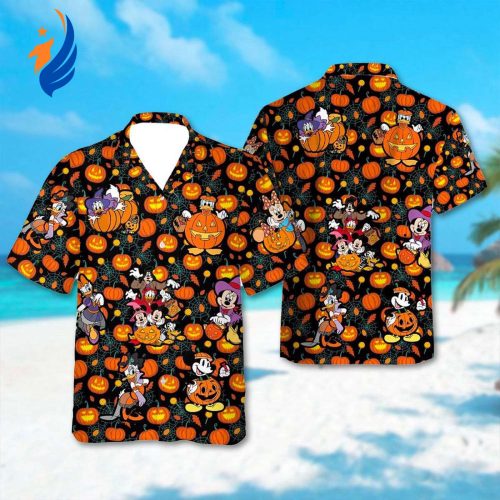 Mickey Mouse Hawaiian Shirt: Pumpkin & Friends All Over Print Button Up – Halloween