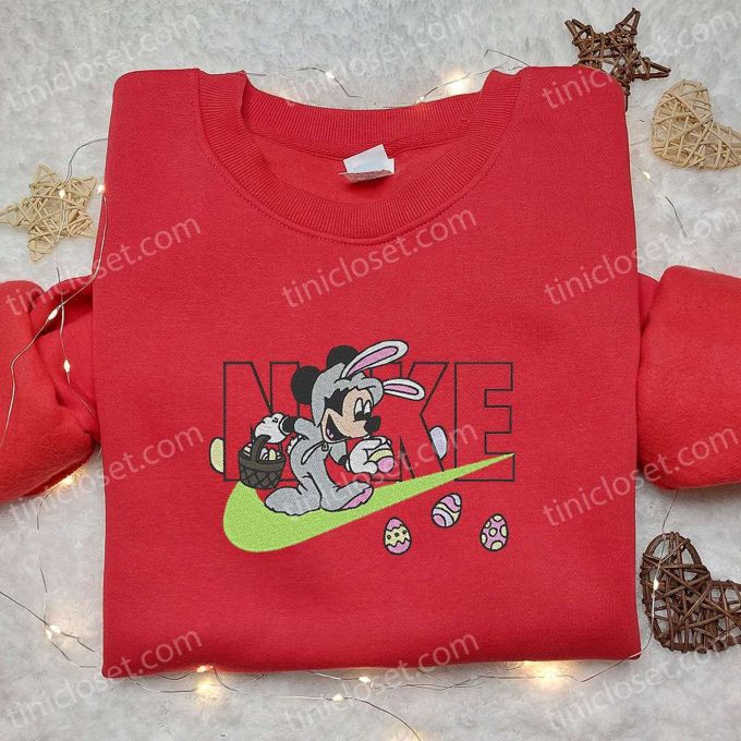 Mickey Mouse Bunny x Nike Cartoon Embroidered Shirt: Custom Easter Gift with Nike Embroidery