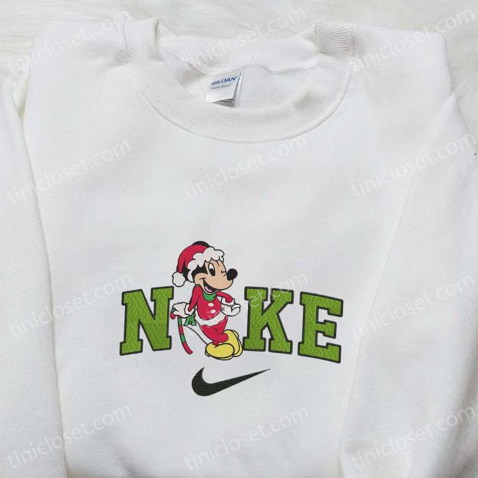 Mickey Mouse Candy Cane Disney x Nike Christmas Sweatshirt: Festive Embroidered Shirt Perfect Christmas Gift Idea
