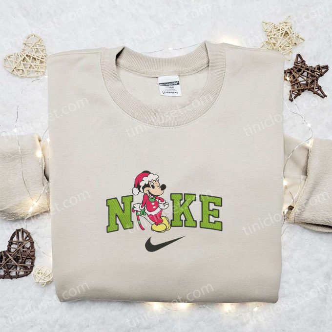 Mickey Mouse Candy Cane Disney x Nike Christmas Sweatshirt: Festive Embroidered Shirt Perfect Christmas Gift Idea