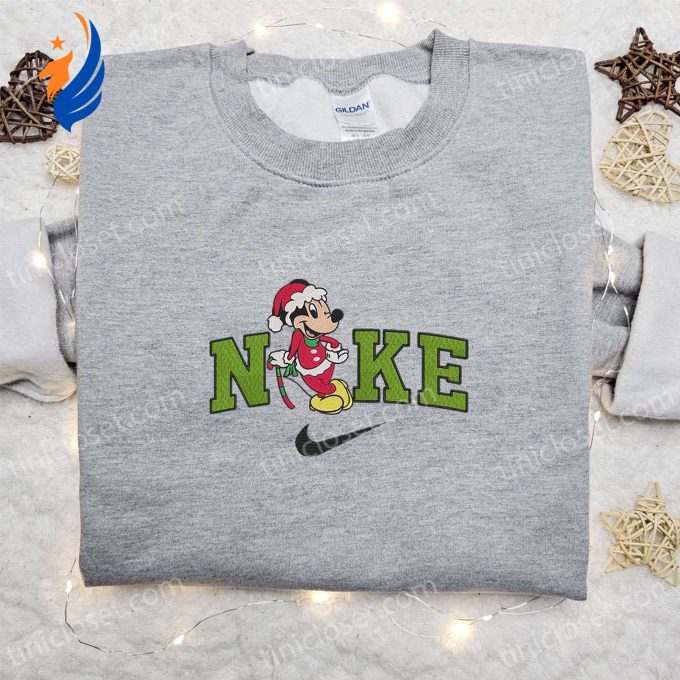 Mickey Mouse Candy Cane Disney x Nike Christmas Sweatshirt: Festive Embroidered Shirt Perfect Christmas Gift Idea Mickey Mouse Candy Cane Disney x Nike Christmas Sweatshirt: Festive Embroidered Shirt Perfect Christmas Gift Idea