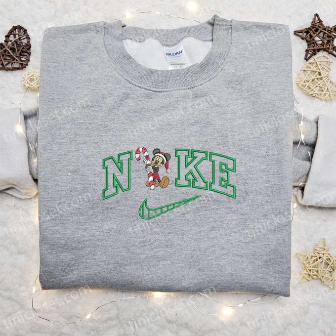 Mickey Mouse Candy Cane Xmas x Nike Embroidered Tshirt – Best Christmas Gift Idea Nike Inspired Shirt