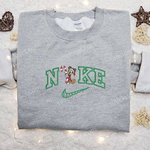 Mickey Mouse Candy Cane Xmas x Nike Embroidered Tshirt Best Christmas Gift Ideas