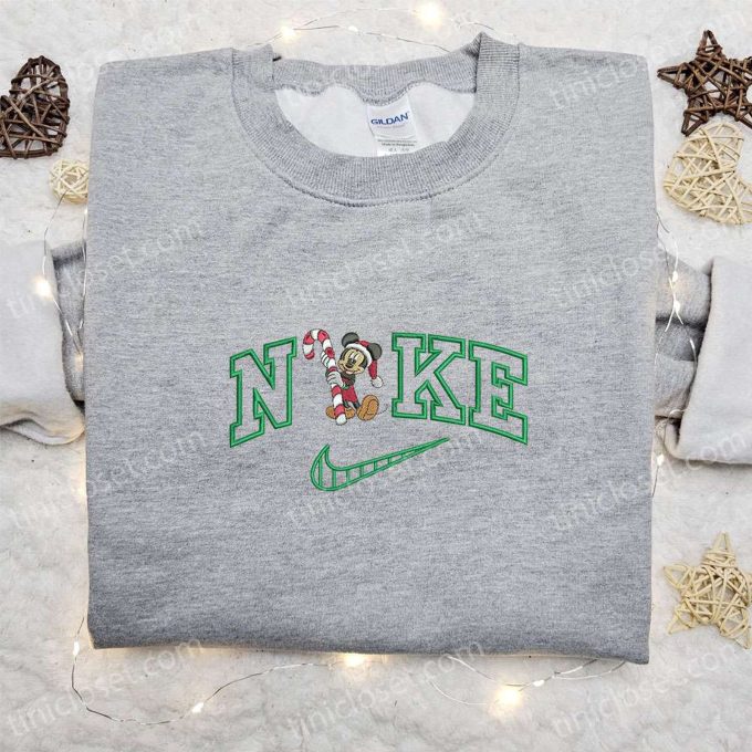 Mickey Mouse Candy Cane Xmas x Nike Embroidered Tshirt Best Christmas Gift Ideas