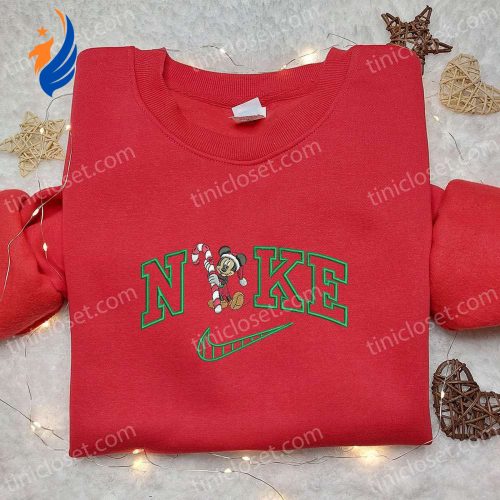 Mickey Mouse Candy Cane Xmas x Nike Embroidered Tshirt Best Christmas Gift Ideas