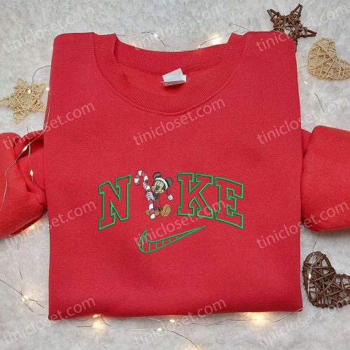 Mickey Mouse Candy Cane Xmas x Nike Embroidered Tshirt: Best Nike Inspired Christmas Gift Idea Mickey Mouse Candy Cane Xmas x Nike Embroidered Tshirt: Best Nike Inspired Christmas Gift Idea