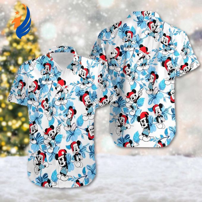 Mickey Mouse Christmas Hawaiian Shirt: Festive 3D All Over Print with Santa Hat and Button Up Design Mickey Mouse Christmas Hawaiian Shirt: Festive 3D All Over Print with Santa Hat and Button Up Design