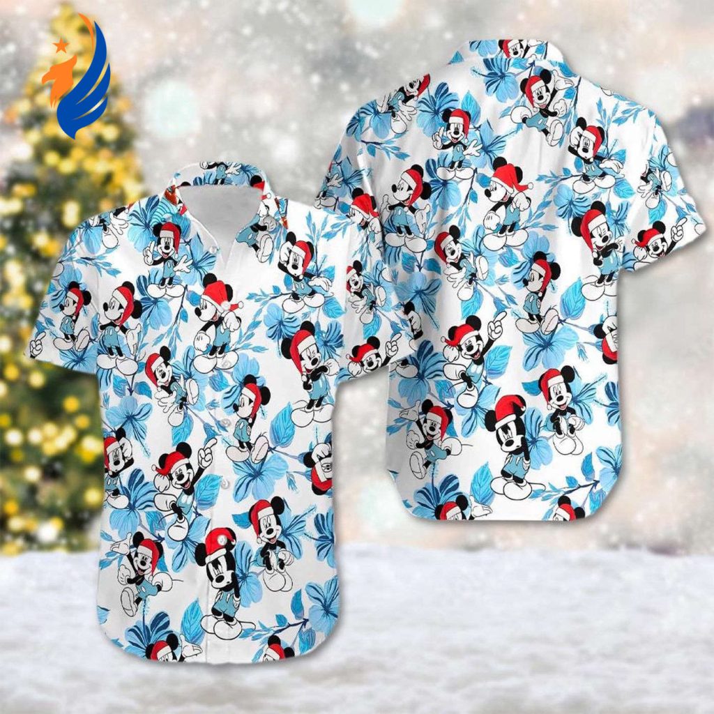 Mickey Mouse Christmas Hawaiian Shirt – Festive Button Up with Santa Hat 3D Print Mickey Mouse Christmas Hawaiian Shirt – Festive Button Up with Santa Hat 3D Print