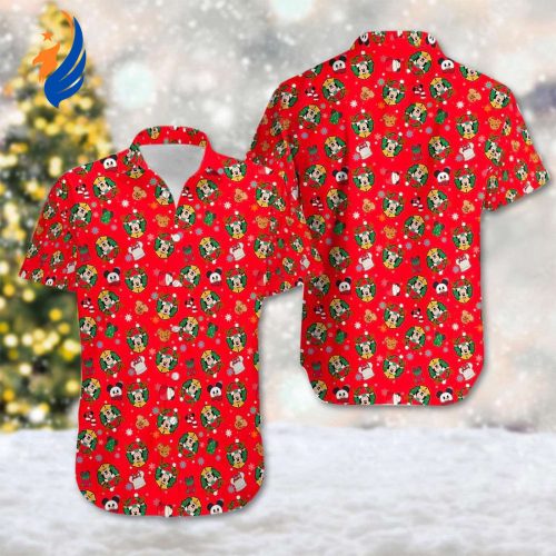 Mickey & Minnie Christmas Hawaiian Shirts: Cartoon Xmas Party Button Up Magic Kingdom Holiday Attire
