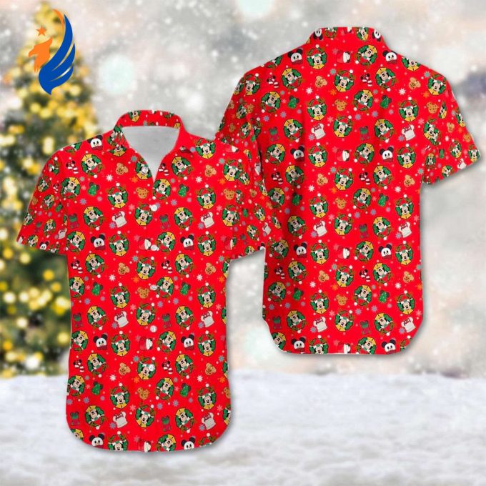 Mickey & Minnie Christmas Hawaiian Shirts: Cartoon Xmas Party Button Up Magic Kingdom Holiday Attire