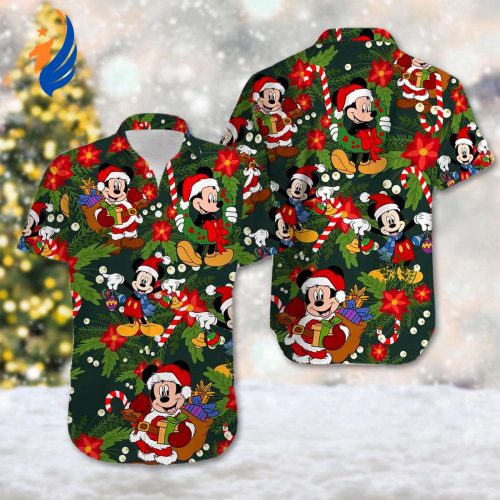 Mickey Mouse Christmas Tree Hawaii Shirt - Festive Xmas Button Up with Santa Hawaiian Twist Magic Kingdom Shirt