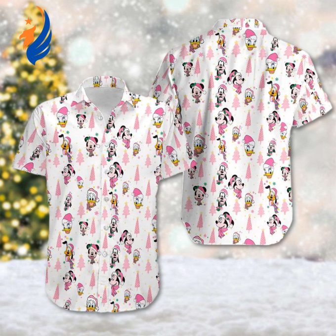 Festive Mickey Mouse Christmas Tree & Minnie Mouse Hawaiian Shirts: 3D All Over Print Magic Kingdom Shirt