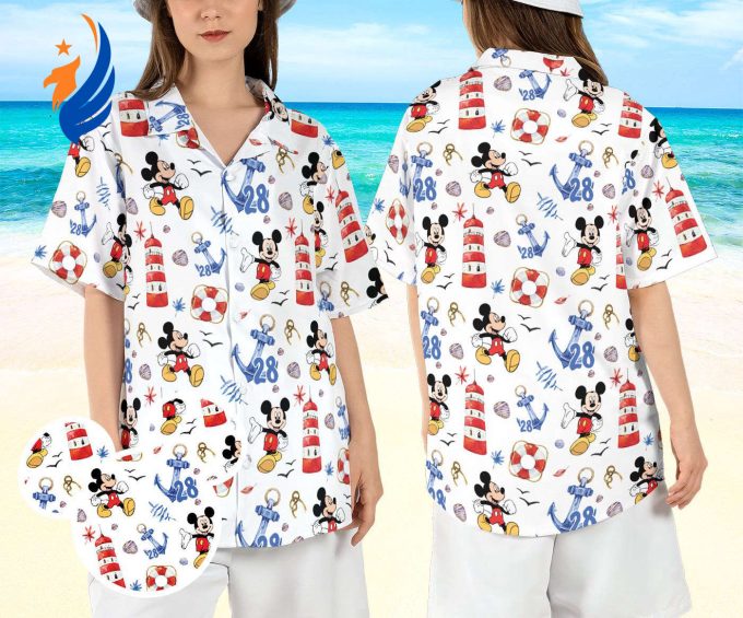 Mickey Mouse Cruise Hawaiian Shirt: Experience the Magic of Disneyland at Sea with this Summer Beach Aloha Shirt! WDW Cruise Button Shirt