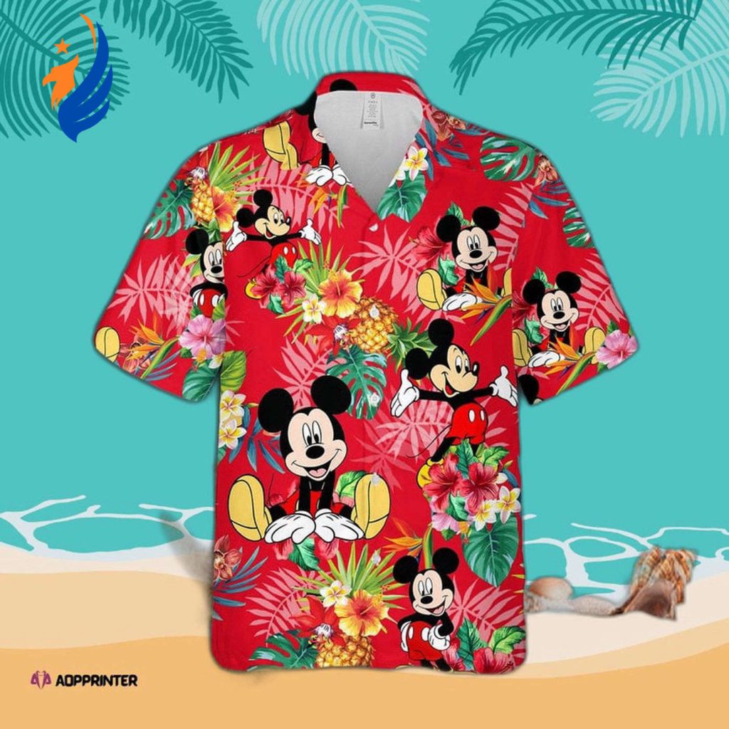 Mickey Mouse Disney Hawaiian Shirt: Red Pineapple Hibiscus Print Shirt – 3D All Over Design Mickey Mouse Disney Hawaiian Shirt: Red Pineapple Hibiscus Print Shirt – 3D All Over Design