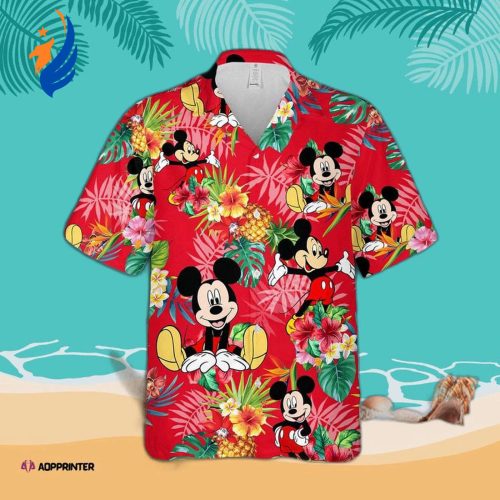 Mickey Mouse Disney Hawaiian Shirt: Red Pineapple Hibiscus Print Shirt – 3D All Over Design