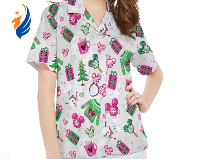 Disney Mickey Mouse Ears Christmas Tree Hawaiian Shirt – Festive Disneyland Holiday Gift Pink & Merry Party