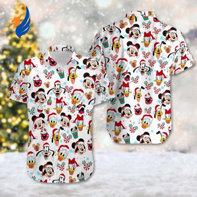 Christmas Hawaiian Shirts – Mickey Mouse & Friends Santa Hat Minnie Donald & Goofy Xmas Magic Kingdom