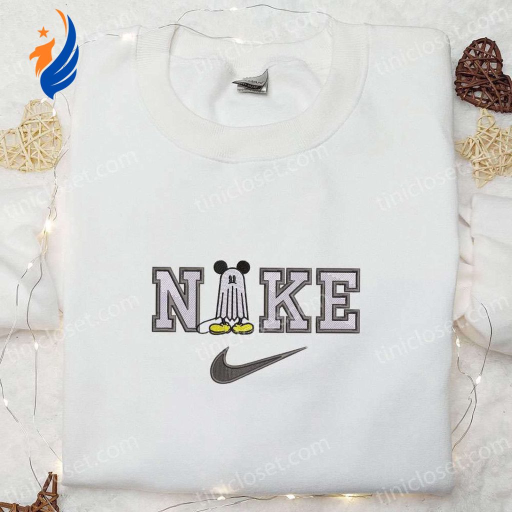 Mickey Mouse Ghost Halloween Embroidered Shirt: Spooky Style for the Season! Mickey Mouse Ghost Halloween Embroidered Shirt: Spooky Style for the Season!