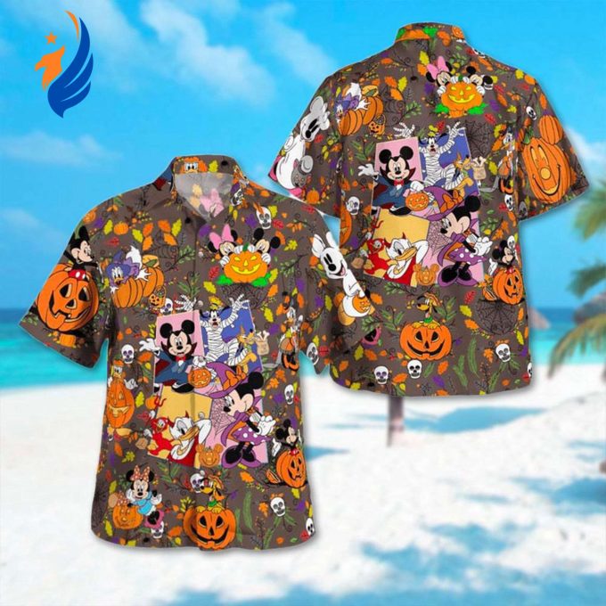 Mickey & Minnie Halloween Hawaiian Shirts: Spooky Magic Kingdom Party Gifts with Goofy & Donald Duck Pumpkin Design