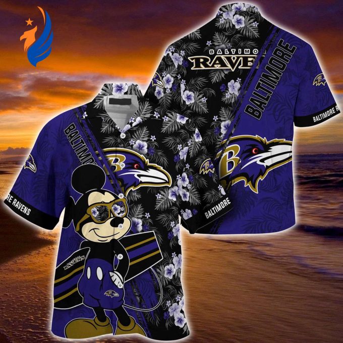 Mickey Mouse Hawaii Shirt: Baltimore Ravens NFL Floral Pattern for Fans – Perfect for Game Day!