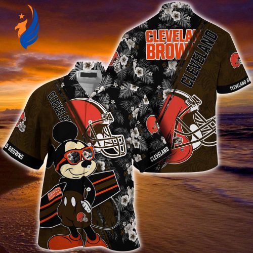 Show Your Team Spirit with Mickey Mouse Hawaii Shirt! Cleveland Browns NFL Floral Pattern For Devoted Fans