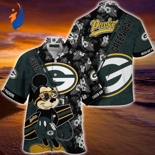 Get in the Game with Mickey Mouse Hawaii Shirt: Green Bay Packers NFL Floral Pattern for Fans