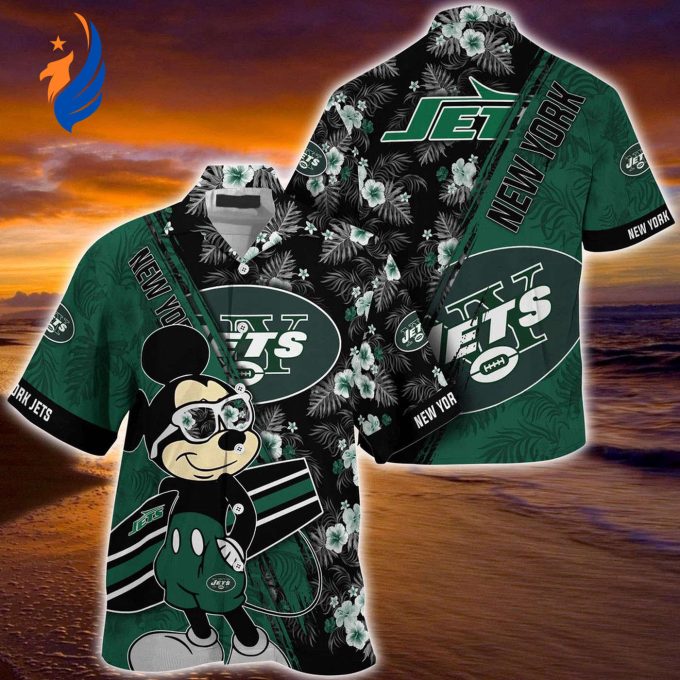 Mickey Mouse Hawaii Shirt for New York Jets NFL Fans – Floral Pattern & Engaging Design
