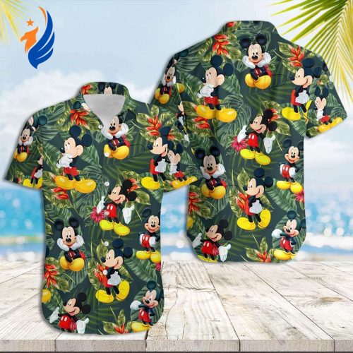 Mickey Mouse Hawaiian Shirt: Tropical Leeves Design for a Vibrant Vacation Look
