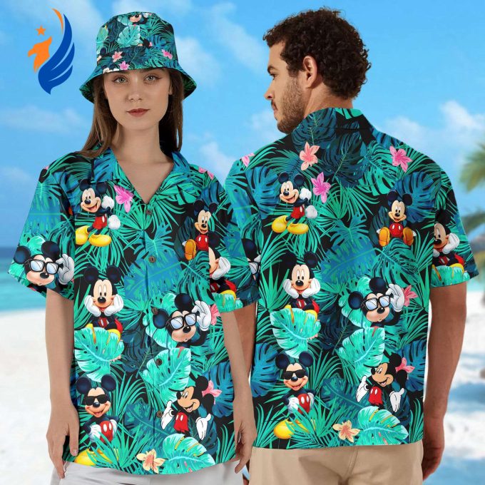 Stylish Mickey Mouse Hawaiian Shirt: Sunglass Pattern Aloha Shirt for Summer Vacation & Family Tropical Button Up