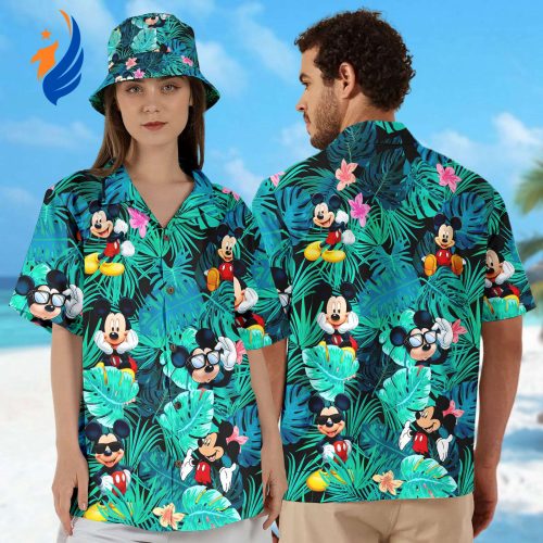 Mickey Mouse Hawaiian Shirt - Fun & Stylish Aloha Shirt with Sunglass Pattern Perfect for Summer Vacation Tropical Button Up