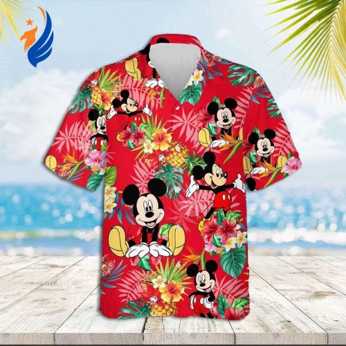 Mickey Mouse Hawaiian Shirt: Tropical Pineapple & Hibiscus Print – Stylish & Fun!