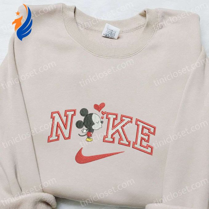 Mickey Mouse Heart x Nike Cartoon Embroidered Sweatshirt – Disney Characters & Nike-Inspired Shirt Mickey Mouse Heart x Nike Cartoon Embroidered Sweatshirt – Disney Characters & Nike-Inspired Shirt