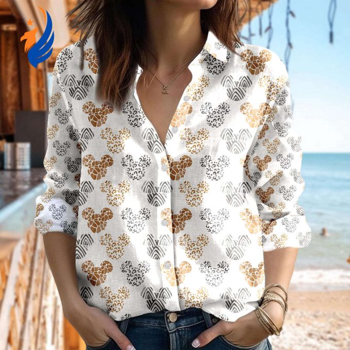 Mickey Mouse Linen Shirt: Casual Cartoon Women Blouse Magic Kingdom Button Down Perfect Summer Trip Gift