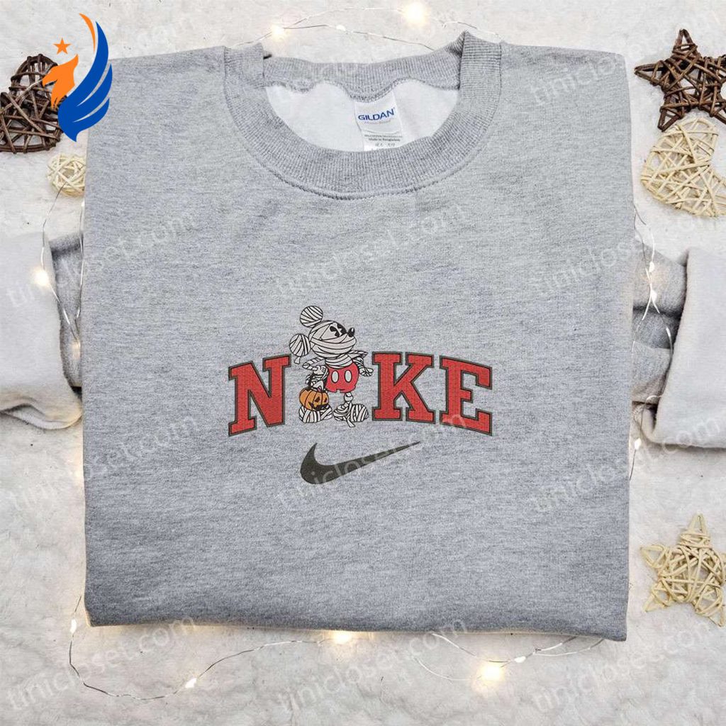 Mickey Mouse Mummy x Nike Embroidered Sweatshirt: Spooktacular Halloween Gift Idea Halloween Embroidered Shirt Mickey Mouse Mummy x Nike Embroidered Sweatshirt: Spooktacular Halloween Gift Idea Halloween Embroidered Shirt