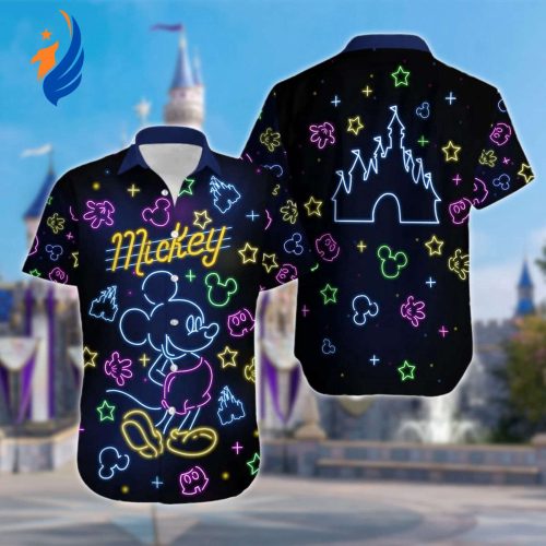 Hawaiian Mickey Mouse Neon Beach Shirt Cartoon Holiday Gift Button Up 3D All Over Print